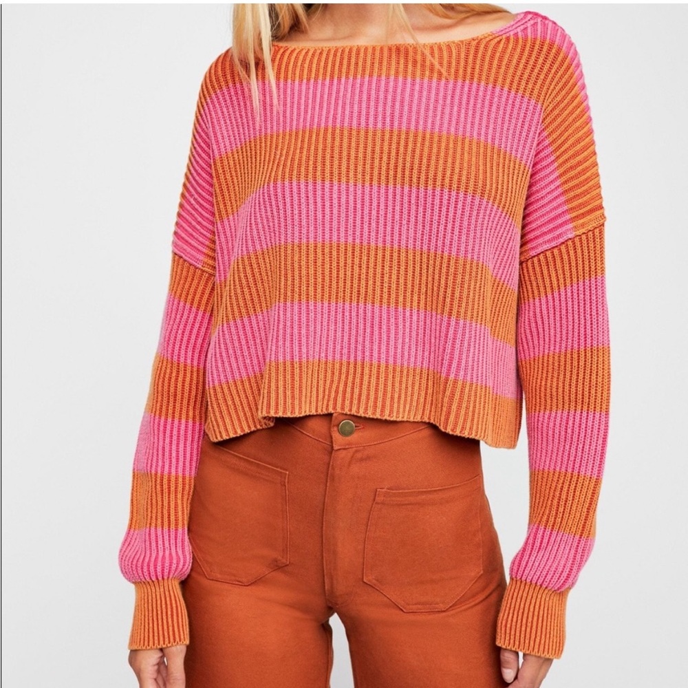 Free People Just My Stripe Cropped Sweater